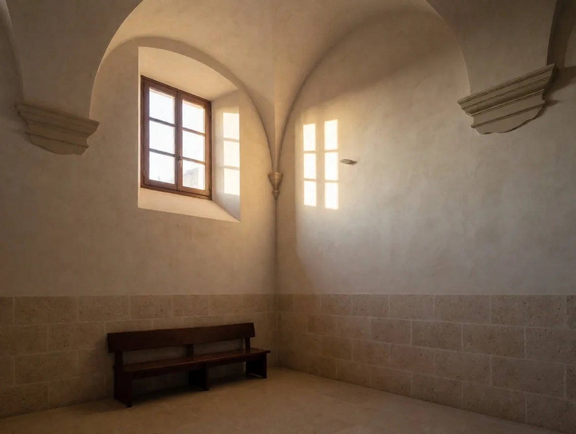 Oficina municipal italiana con luz lateral y mostrador